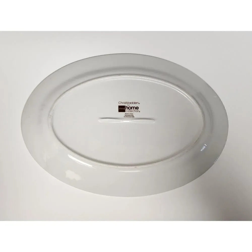 JCPenney Chris Madden Chambour Green White Silver Cup & Saucer/ Platter